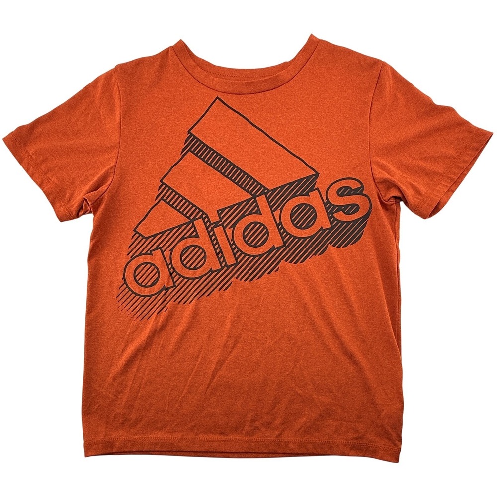 Adidas Youth Boys Size 8 Orange Logo Short Sleeve Tee